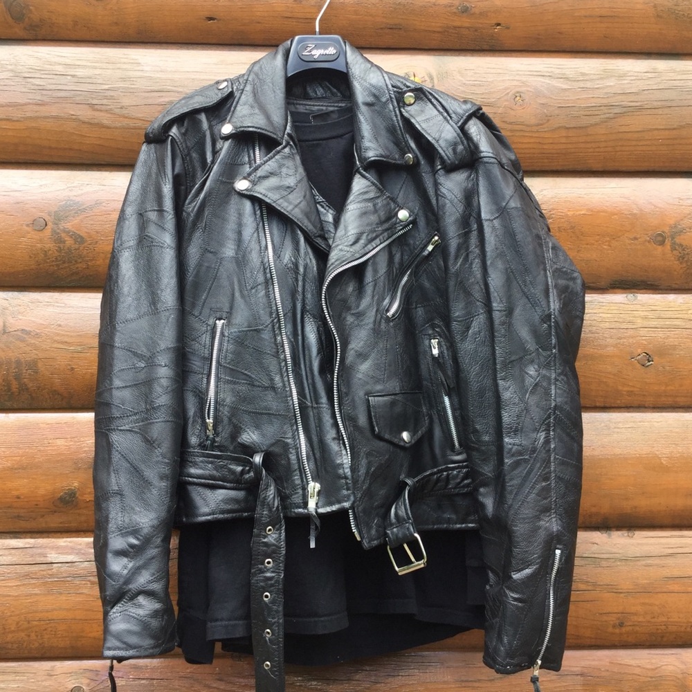 🏍️  LEATHER BOMBER Motorcycle Jacket BLACK Gypsy UniSex - Picture 2 of 16